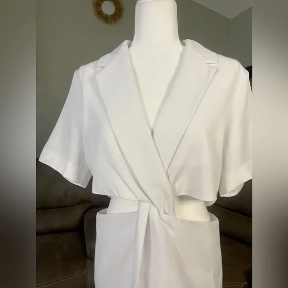 NWT Zara White Cut Out Mini Dress Sz L Summer Cocktail Party Event Trend Style - Picture 4 of 16